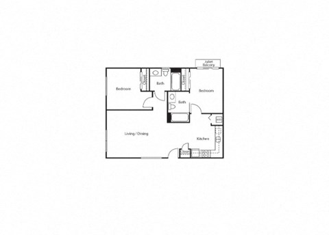 Floor plan for 2 beds, 2 baths, 895 sqft